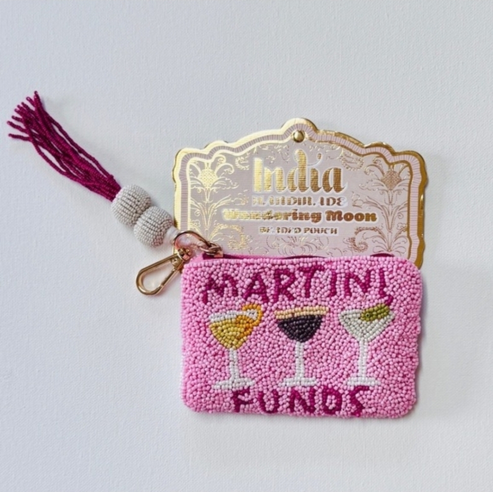 💕▪️wandering Moon ▪️Pink Beaded Martini Funds  Pouch
